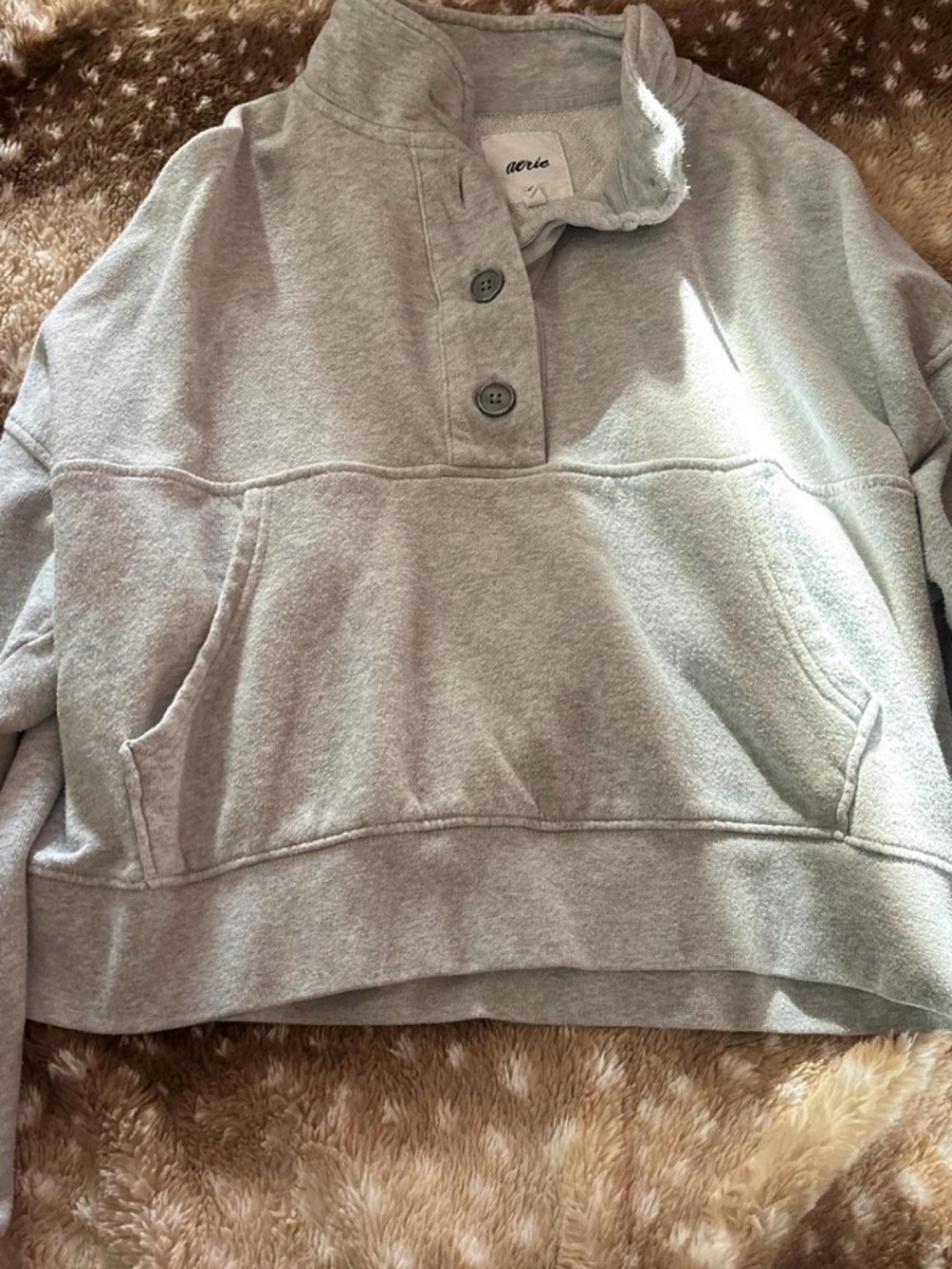 aerie Heather Gray Button-Neck Cowl Pullover Sweater